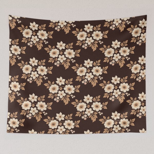 Item preview, Floral seamless pattern with vintage style flower design, beige and brown petals on black background, elegant textile and fabric print, classic decorative ornament for fashion and interior wallpaper. designed and sold by Opart Srinok.