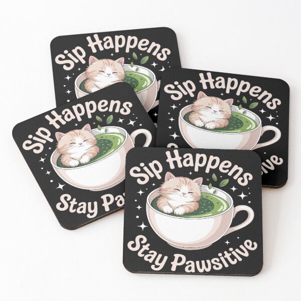 Item preview, Sip Happens Stay Pawsitive Cute Cat Matcha Pun designed and sold by Voidbinder.