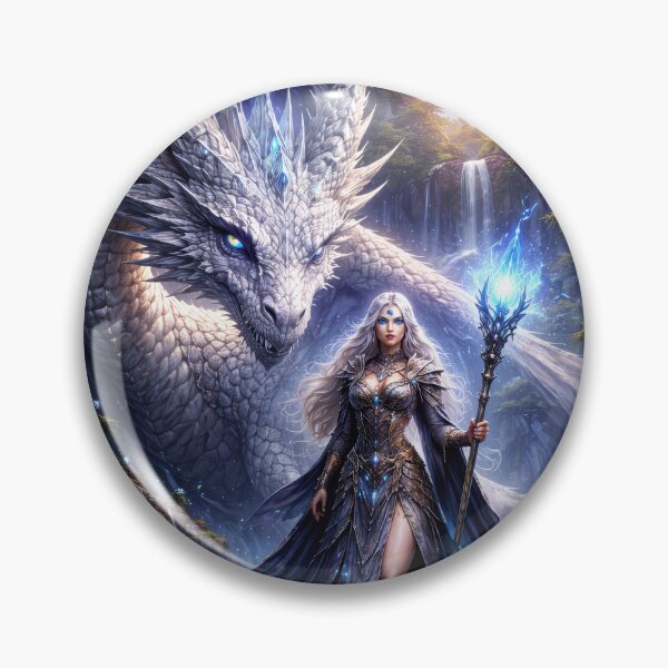 Item preview, Ice Sorceress and White Dragon – Enchanted Fantasy Guardian designed and sold by DrakariArt.