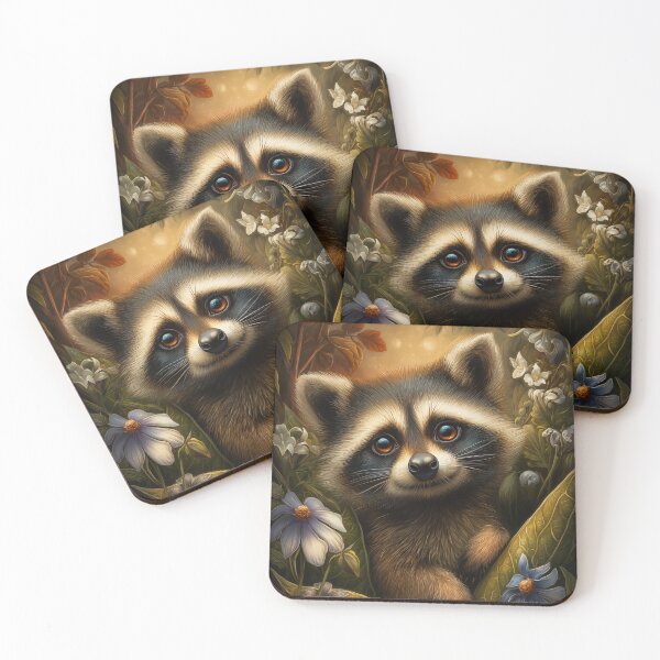 Item preview, Cute Raccoon Portrait in Floral Setting designed and sold by PetsArt.