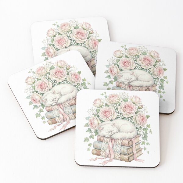 Item preview, Romantic Watercolor White Cat on Floral Books designed and sold by EverBranz-stor.