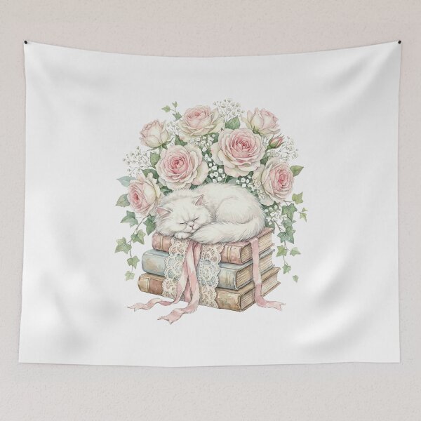 Item preview, Romantic Watercolor White Cat on Floral Books designed and sold by EverBranz-stor.