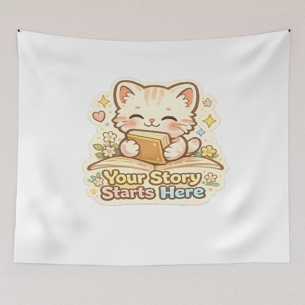 Item preview, Cute Cozy Reading Cat Your Story Starts Here Sticker designed and sold by Chytanka.