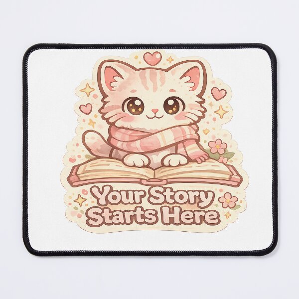 Item preview, Cute Pink Reading Cat Your Story Starts Here Sticker designed and sold by Chytanka.
