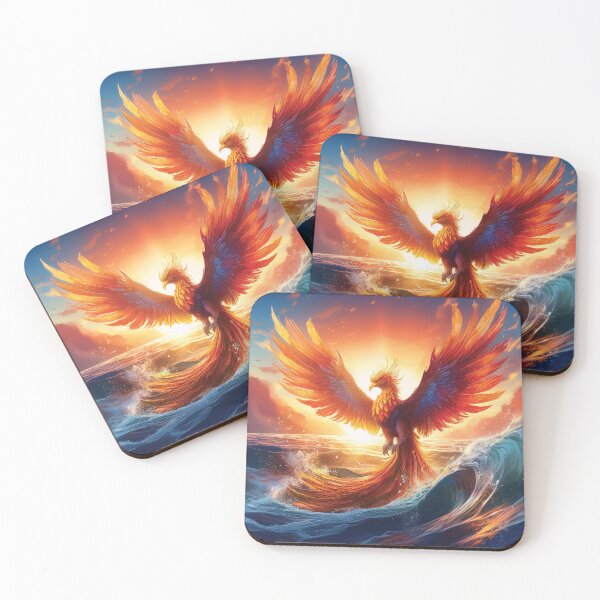 Item preview, Golden Firebird Flight Over Blue Sea - Mythical Creature designed and sold by MDKey DESIGN.