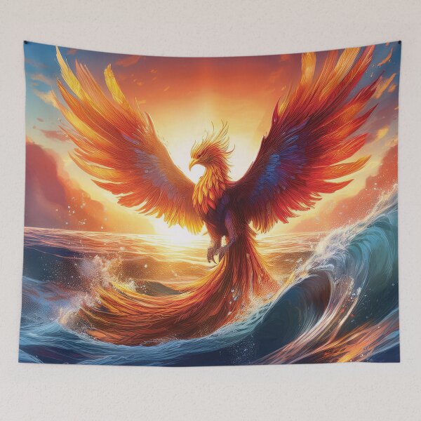 Item preview, Golden Firebird Flight Over Blue Sea - Mythical Creature designed and sold by MDKey DESIGN.