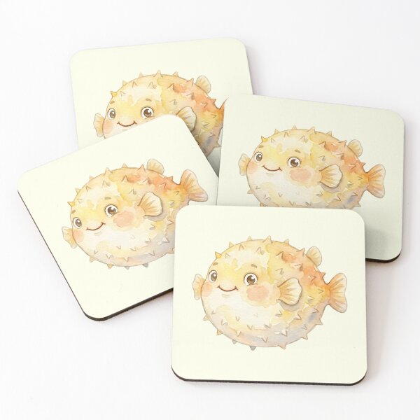 Item preview, Cute Watercolor Pufferfish - Happy Yellow Blowfish designed and sold by Imaginationbeyond.