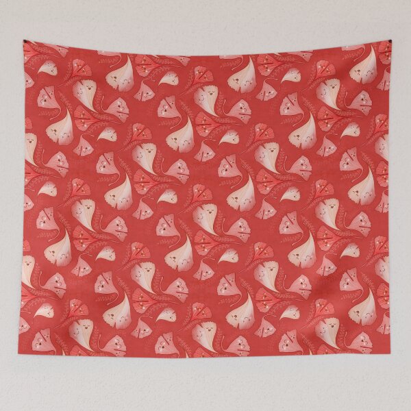 Item preview, Cottagecore Cute Ginkgo Leaves Dancing for Joy - red designed and sold by HillsandSheep.