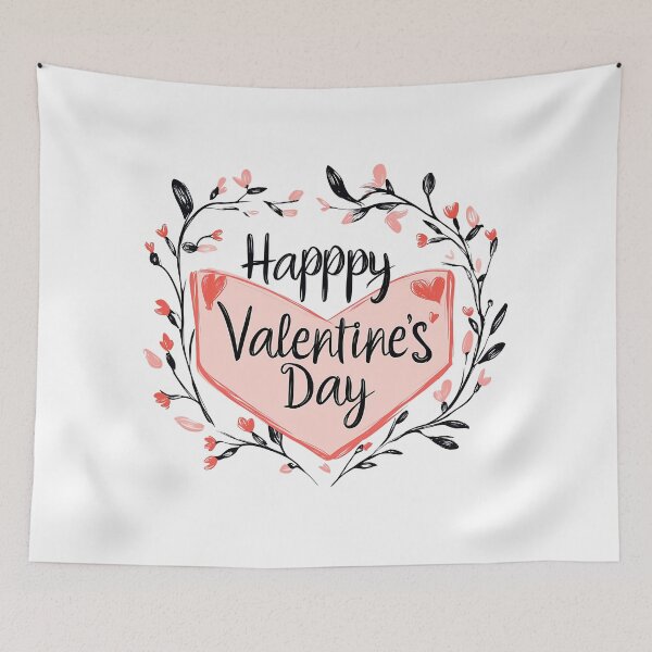 Item preview, Happy Valentine's Day Heart Wreath - Cute Floral Frame Pink Black Illustration Art Print designed and sold by DesignArtist.ia.