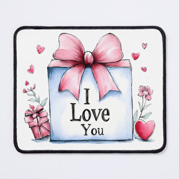 Item preview, I Love You Gift Box Saint Valentine's Day - Cute Pink Bow Watercolor Present Art Print designed and sold by DesignArtist.ia.
