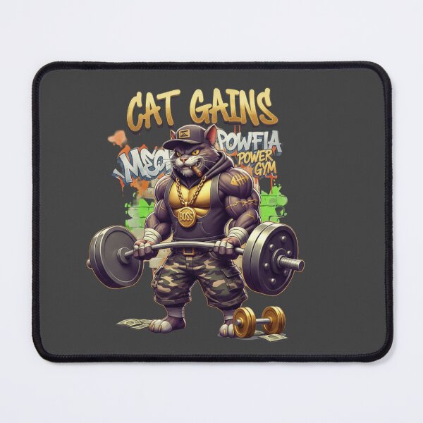 Item preview, Gym t shirt featuring a muscular cat design cartoon cat lifting weights with bold street style energy. designed and sold by Iunova.