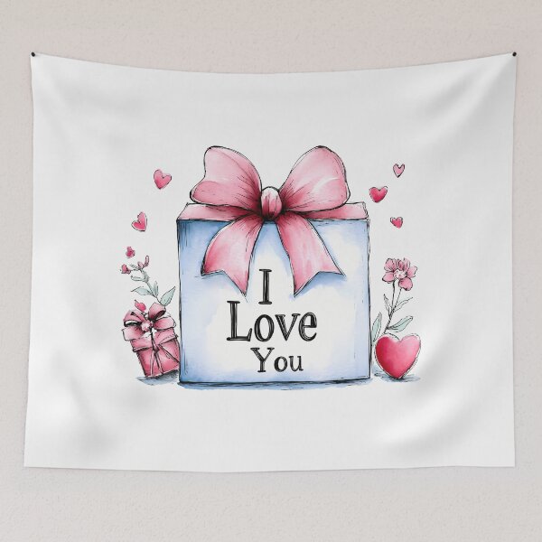 Item preview, I Love You Gift Box Saint Valentine's Day - Cute Pink Bow Watercolor Present Art Print designed and sold by DesignArtist.ia.