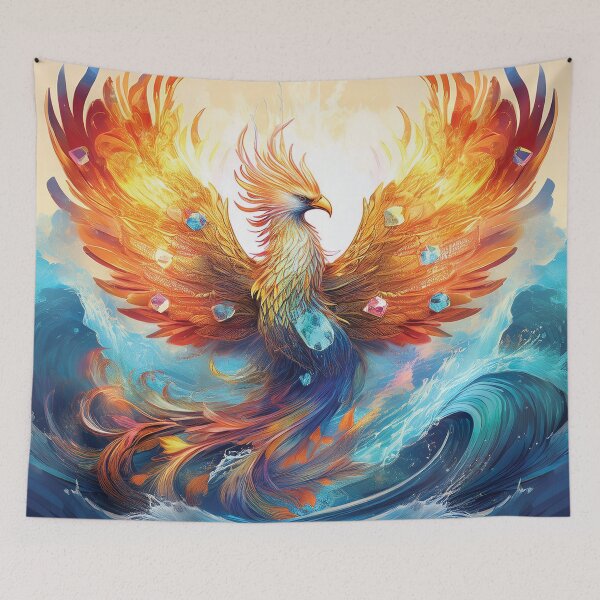Item preview, Phoenix Rising Over the Sea at Sunset – Vibrant Fire and Water Fantasy Art designed and sold by MDKey DESIGN.
