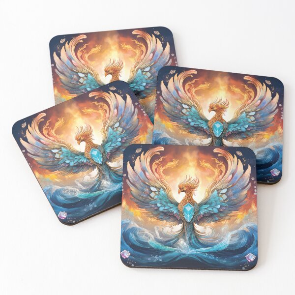 Item preview, Diamond Heart Phoenix – Elemental Fire and Water Fantasy Illustration designed and sold by MDKey DESIGN.
