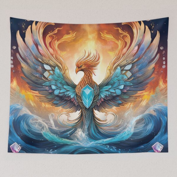 Item preview, Diamond Heart Phoenix – Elemental Fire and Water Fantasy Illustration designed and sold by MDKey DESIGN.