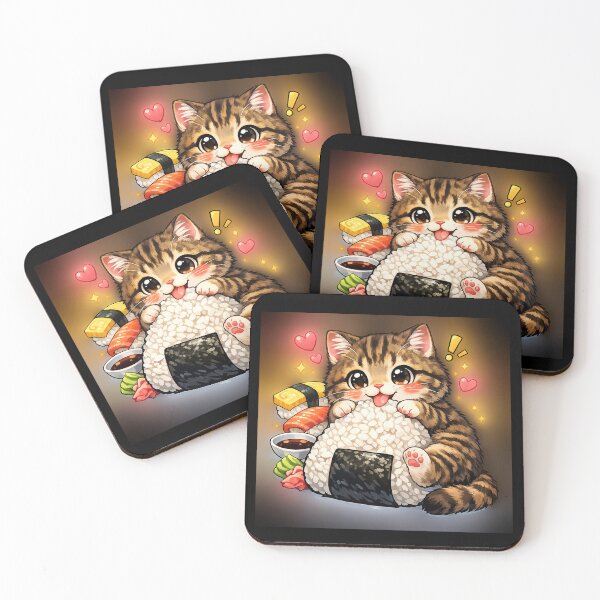 Item preview, Funny Cute Cat Eating Rice Ball Cartoon Shirt designed and sold by Karlas-things.