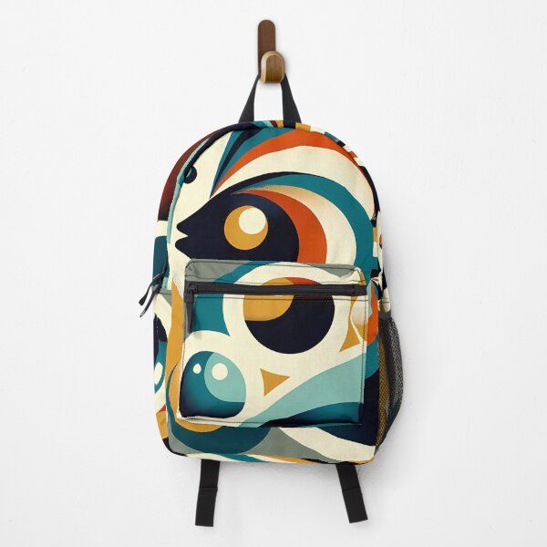Item preview, Retro Geometric Fish with Bubbles in Teal and Ochre designed and sold by InkSmithery.