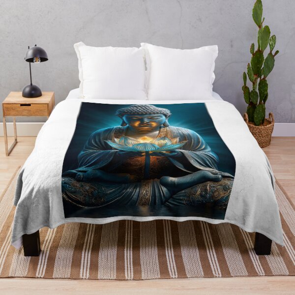 Item preview, Buddha Holding a Glowing Lotus Flower in Blue Light designed and sold by Artessie.