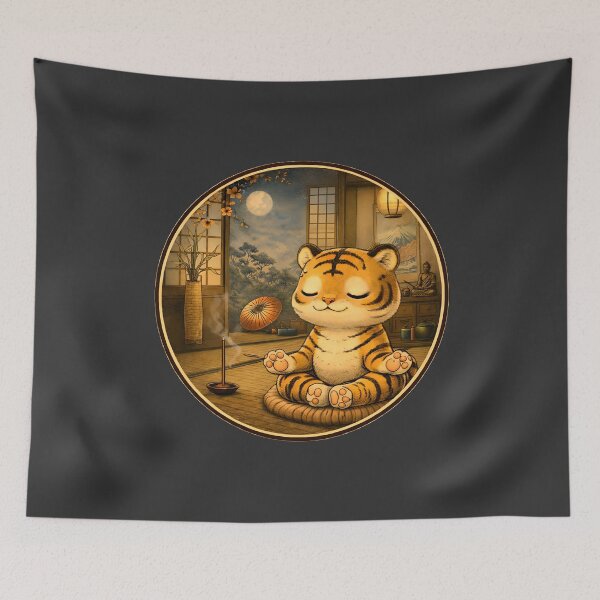Item preview, Kawaii Tiger Meditation - Cozy Japanese Art designed and sold by CogoPrints.
