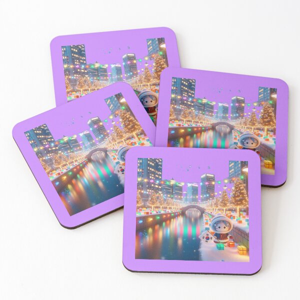 Item preview, Christmas Lights Along Cheonggyecheon, Korea – Colorful Winter City Landscape Label  designed and sold by PaintMeWorld.