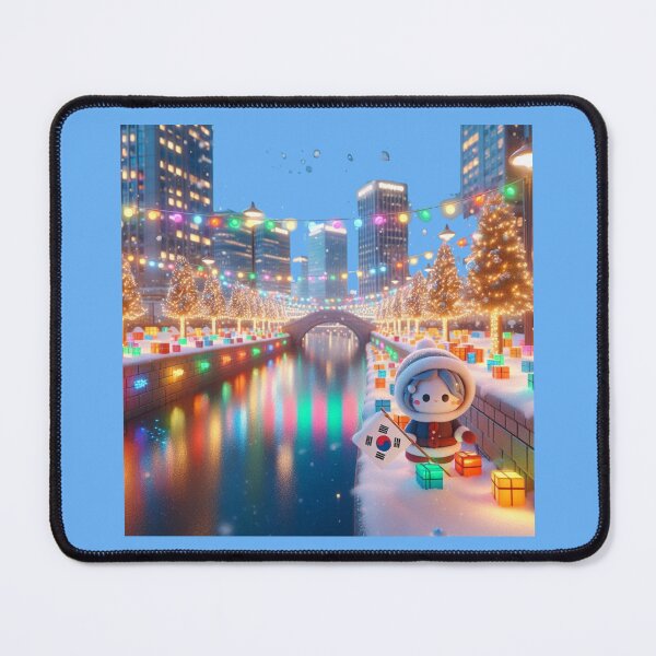 Item preview, Christmas Lights Along Cheonggyecheon, Korea – Colorful Winter City Landscape Label designed and sold by PaintMeWorld.