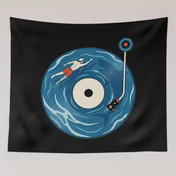 Item preview, Lost in the Deep Groove – Vinyl Ocean Surreal Illustration designed and sold by SidTastic .