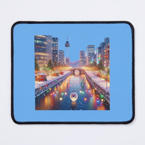 Item preview,  Cheonggyecheon, Korea – Colorful Winter City Landscape Label  designed and sold by PaintMeWorld.