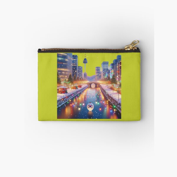 Item preview,  Cheonggyecheon, Korea – Colorful Winter City Landscape Label  designed and sold by PaintMeWorld.