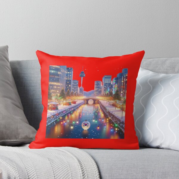 Item preview,  Cheonggyecheon, Korea – Colorful Winter City Landscape Label  designed and sold by PaintMeWorld.