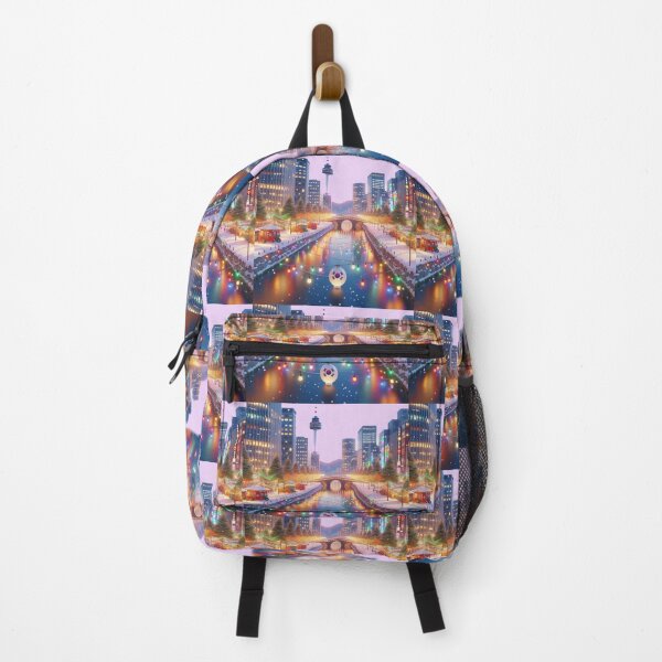 Item preview,  Cheonggyecheon, Korea – Colorful Winter City Landscape Label  designed and sold by PaintMeWorld.