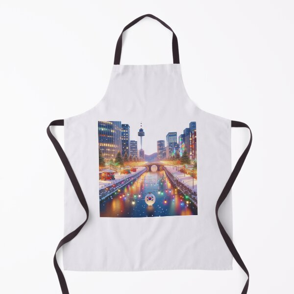 Item preview, Cheonggyecheon, Korea – Colorful Winter City Landscape Label designed and sold by PaintMeWorld.