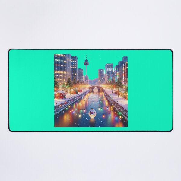 Item preview, Cheonggyecheon, Korea – Colorful Winter City Landscape Label designed and sold by PaintMeWorld.
