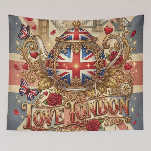 Item preview, Ornate Union Jack Teapot Love London Vintage Art designed and sold by DGtaLrtcom.