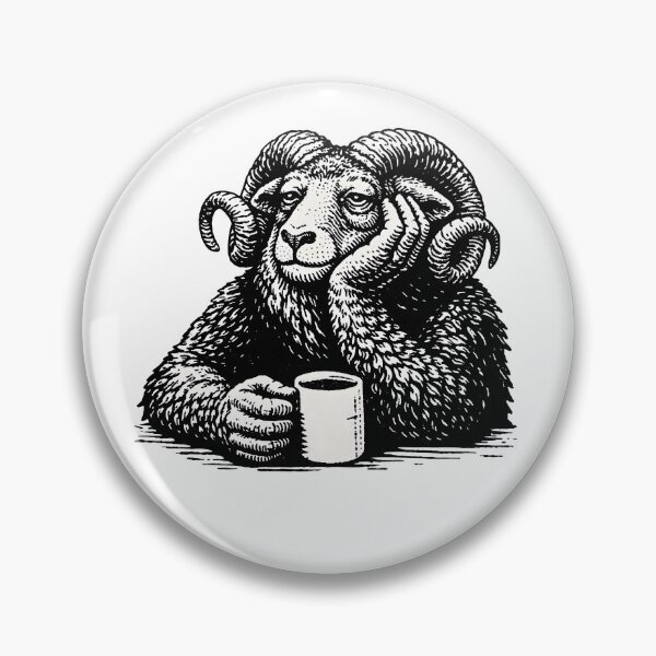 Artikelvorschau, Griesgrämiger Widder mit Kaffee – Illustration eines launischen Tieres entworfen und verkauft von Senkov.