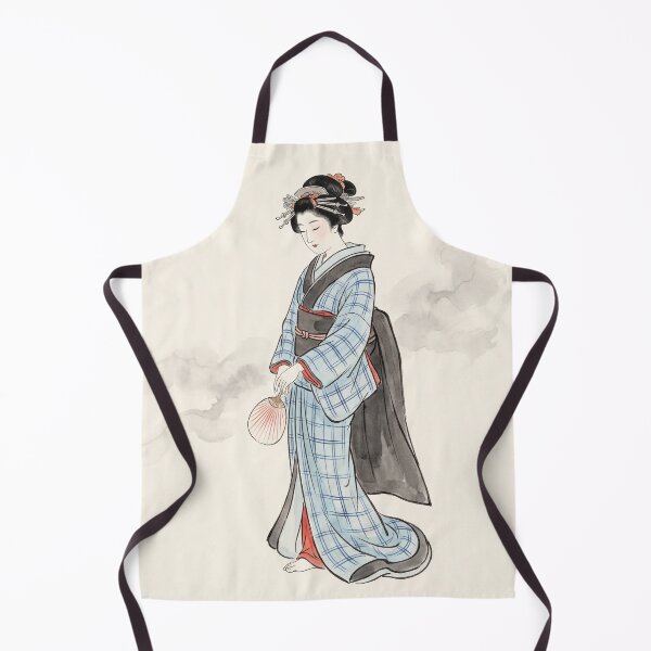 Item preview, Japanese Geisha Watercolor Blue Kimono Fan Art Print designed and sold by AbstractAuraArt.