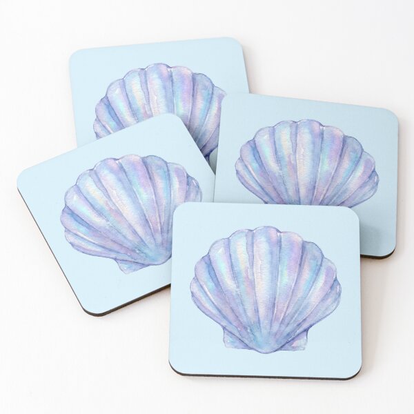 Item preview, Iridescent Blue Watercolor Seashell - Scallop Shell Mermaid Ocean Art designed and sold by Imaginationbeyond.