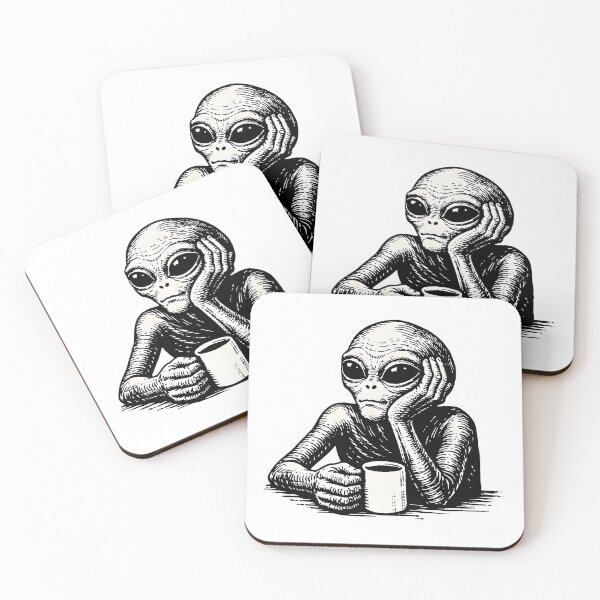 Item preview, Alien Drinking Coffee – Tired UFO Creature Vintage Illustration designed and sold by Senkov.