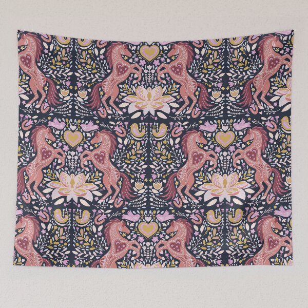 Item preview, Horses and Magnolias Folk art dark blue designed and sold by pholiumsigma_design.