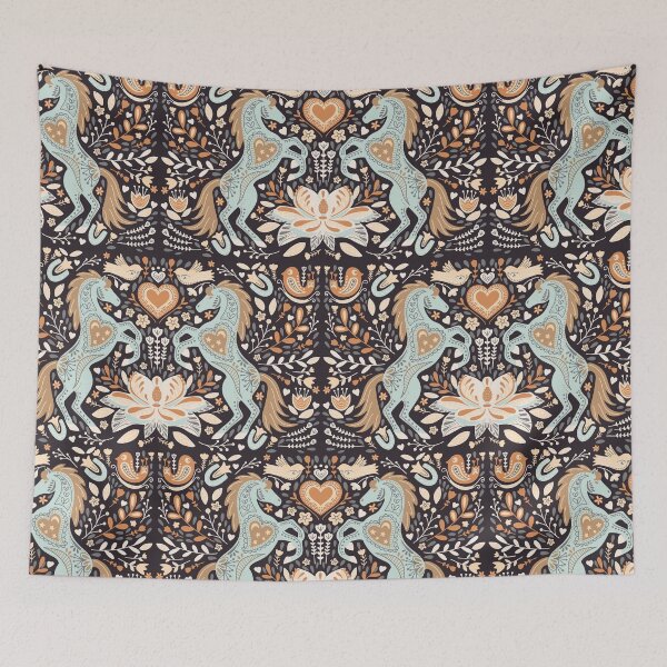 Item preview, Horses and Magnolias Folk art dark brown designed and sold by pholiumsigma_design.