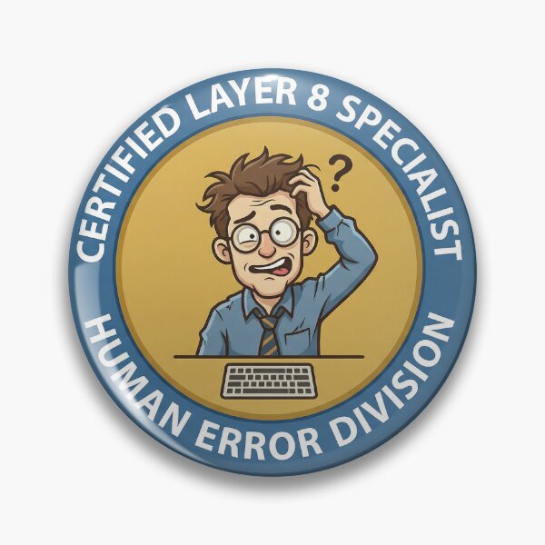 Item preview, Certified Layer 8 Specialist Human Error Badge designed and sold by ReadOnlyFridays.