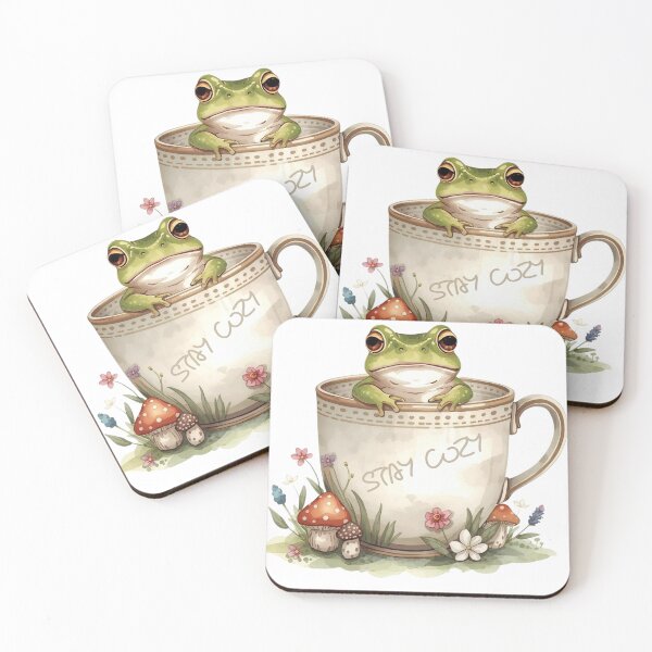 Item preview, Aesthetic Cottagecore Frog in Coffee Cup Mushroom Sticker designed and sold by The Prompted Soul.