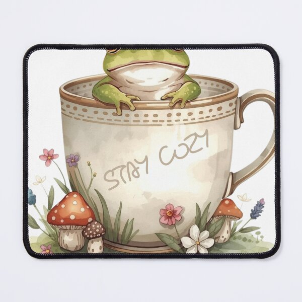 Item preview, Aesthetic Cottagecore Frog in Coffee Cup Mushroom Sticker designed and sold by The Prompted Soul.