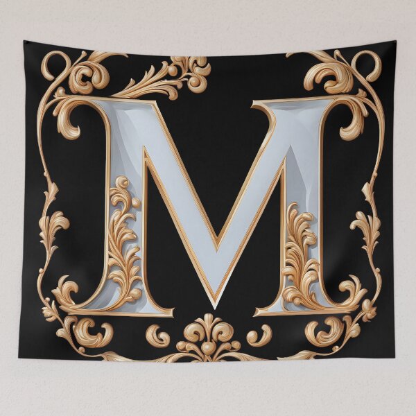 Item preview, Elegant Vintage Letter M with Golden Floral Frame. designed and sold by MissYouONLY.