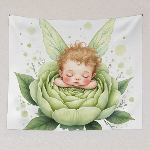 Item preview, Celery Bloom Fairy – Enchanted Sleeping Baby Sprite designed and sold by Dream Bloom Gallery.