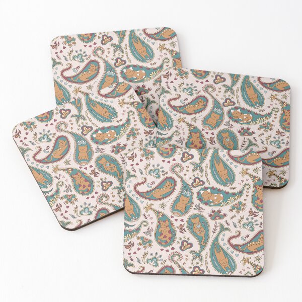 Item preview, Paisley cats royal teal blue and red designed and sold by pholiumsigma_design.