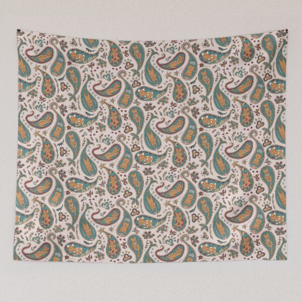 Item preview, Paisley cats royal teal blue and red designed and sold by pholiumsigma_design.