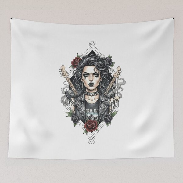 Item preview, Queen of Rock: Neo-Traditional Hard Rock Tattoo Portrait and Guitars designed and sold by CHRIST5000.