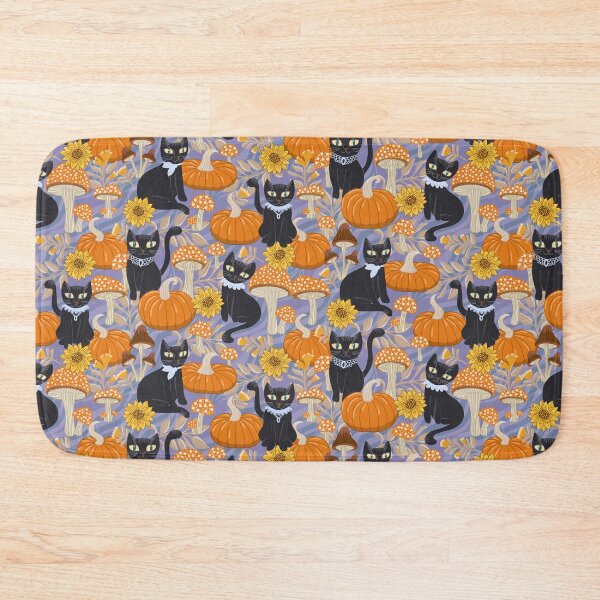 Item preview, Cottage Core Halloween Black Cats violet background designed and sold by pholiumsigma_design.