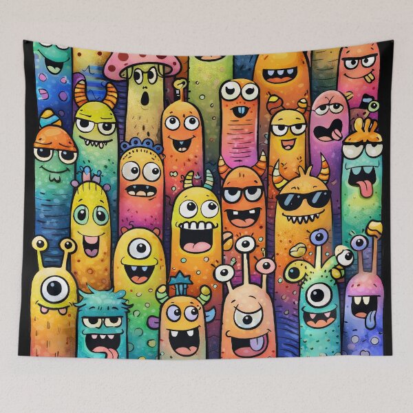 Item preview, Colorful Cute Monster Crowd Illustration designed and sold by Sepinik.