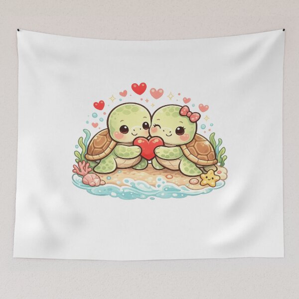 Item preview, Kawaii Sea Turtle Couple – Cute Valentine’s Day Ocean Love Art designed and sold by ThaiArtShop.